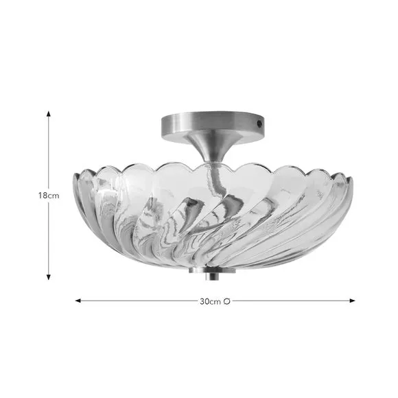2-Light Semi Flush Ceiling Light - Gold, Glass