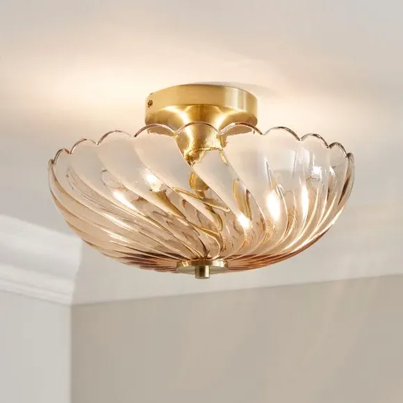 2-Light Semi Flush Ceiling Light - Gold, Glass image