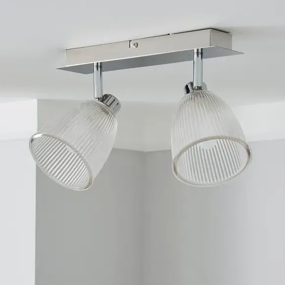2-Light Semi Flush Spotlight Bar - Silver, Glass