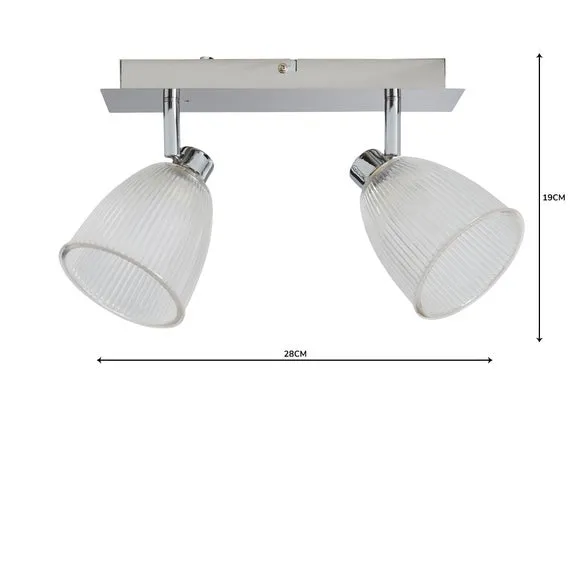 2-Light Semi Flush Spotlight Bar - Silver, Glass