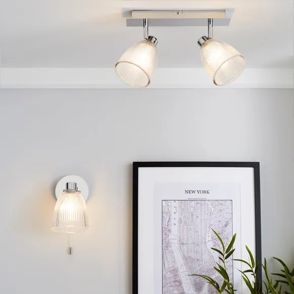 2-Light Semi Flush Spotlight Bar - Silver, Glass