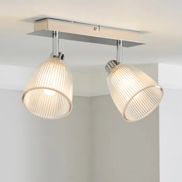 2-Light Semi Flush Spotlight Bar - Silver, Glass image