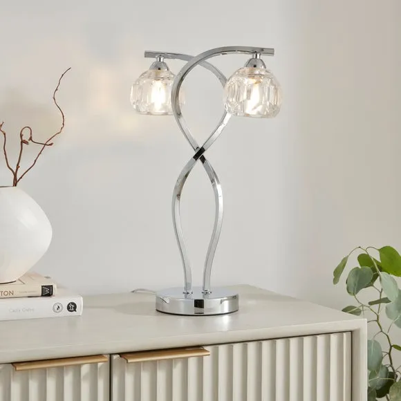 2 Light Table Lamp - Chrome, Metal & Glass image