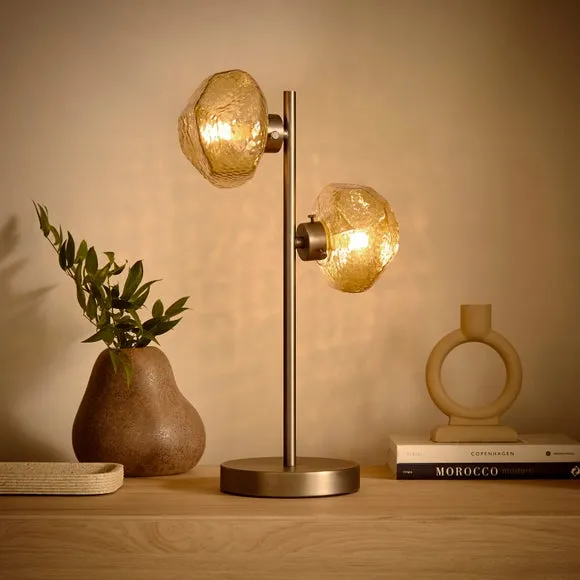 2-Light Table Lamp Industrial Style - Gold, Glass