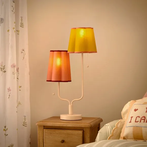 2 Light Table Lamp with Pull Cords - Pink, Metal