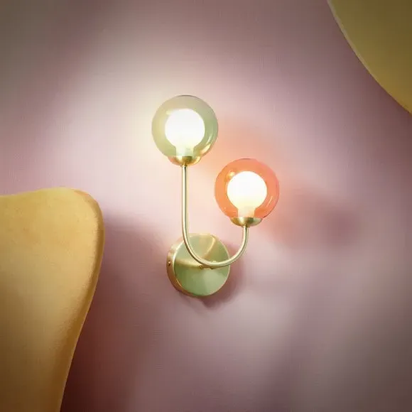 2-Light Wall Light - Multicolor, Metal & Glass