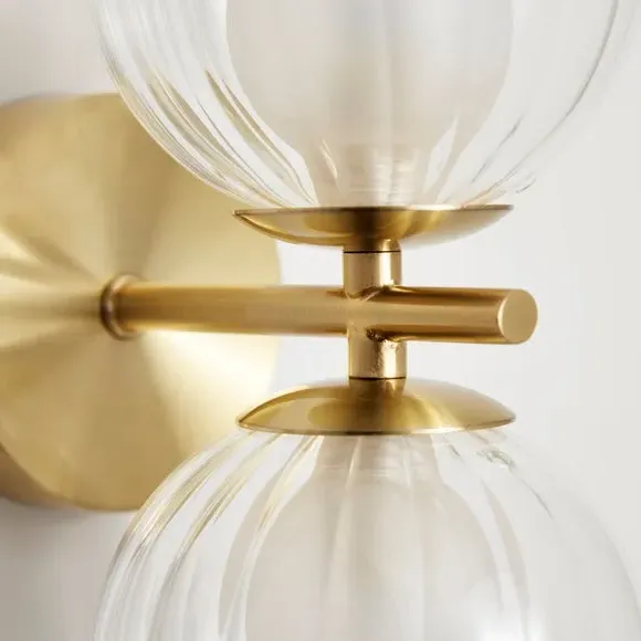2 Light Wall Light Ribbed Design - Gold, Glass