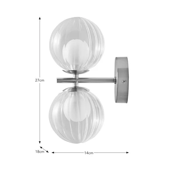2 Light Wall Light Ribbed Design - Gold, Glass