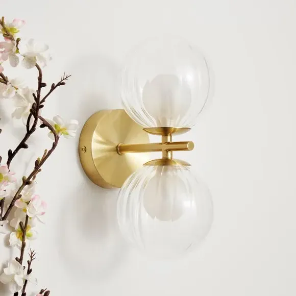2 Light Wall Light Ribbed Design - Gold, Glass image