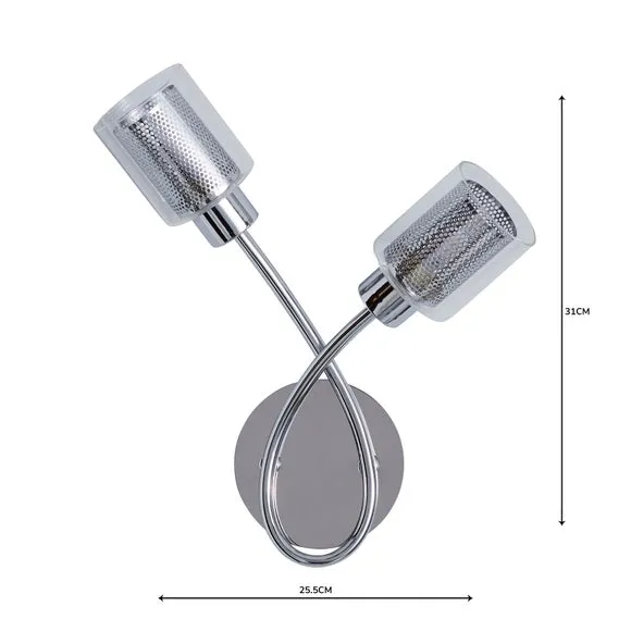 2-Light Wall Light with Curved Arms - Chrome