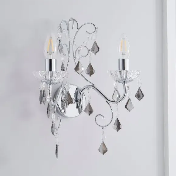 2-Light Wall Light with Droplets - Chrome