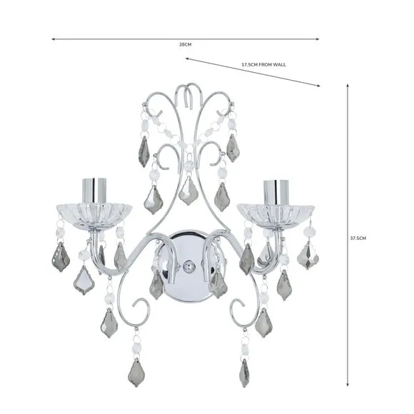 2-Light Wall Light with Droplets - Chrome