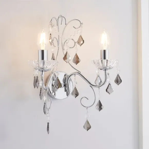 2-Light Wall Light with Droplets - Chrome