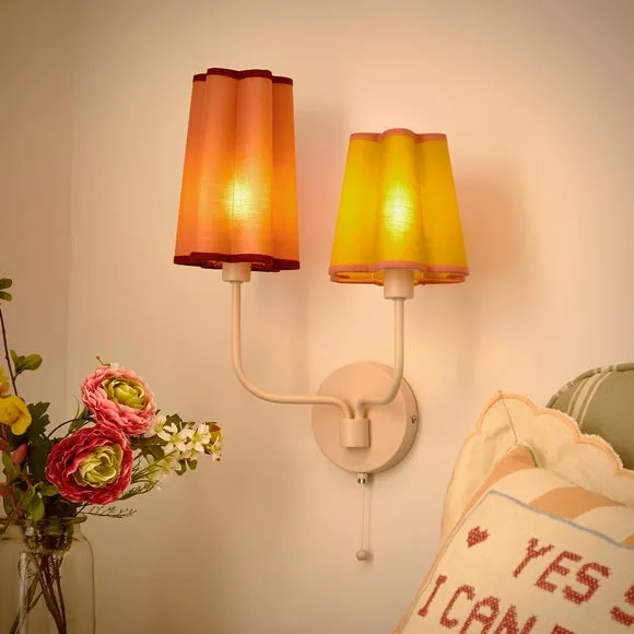 2 Light Wall Light with Pull Cord - Pink, Metal