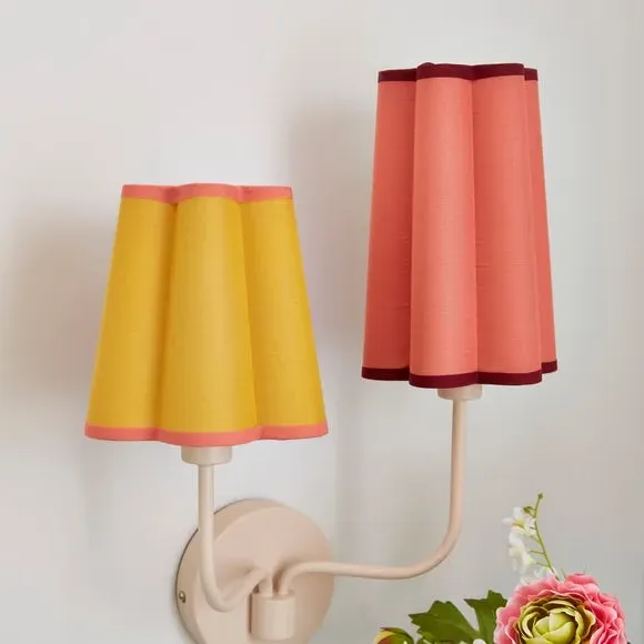 2 Light Wall Light with Pull Cord - Pink, Metal