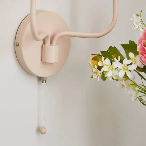 2 Light Wall Light with Pull Cord - Pink, Metal
