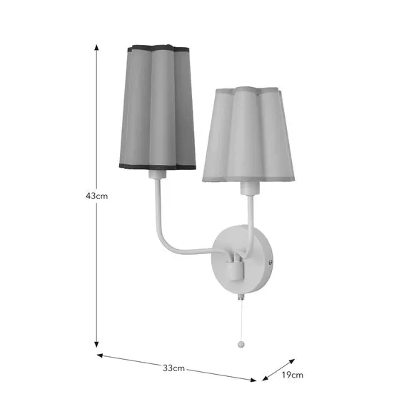 2 Light Wall Light with Pull Cord - Pink, Metal