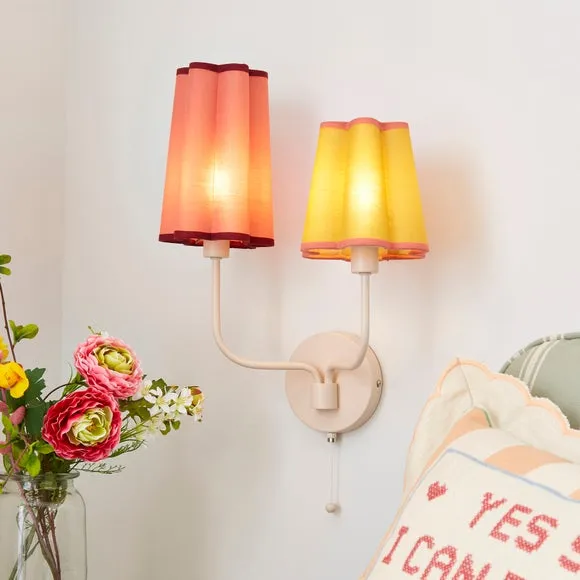 2 Light Wall Light with Pull Cord - Pink, Metal image