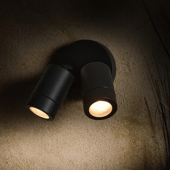 2-Light Wall Spotlight Adjustable - Black Steel