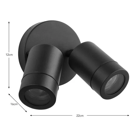 2-Light Wall Spotlight Adjustable - Black Steel