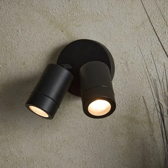 2-Light Wall Spotlight Adjustable - Black Steel
