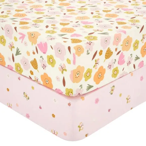 2-Pack Fitted Bed Sheets Butterfly Print - Pink