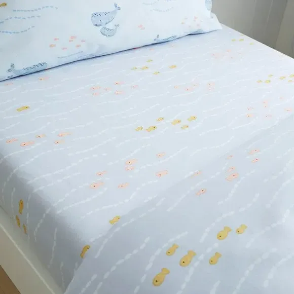 2-Pack Fitted Bed Sheets Whale Print - Blue, Cotton