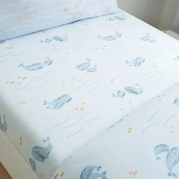 2-Pack Fitted Bed Sheets Whale Print - Blue, Cotton image