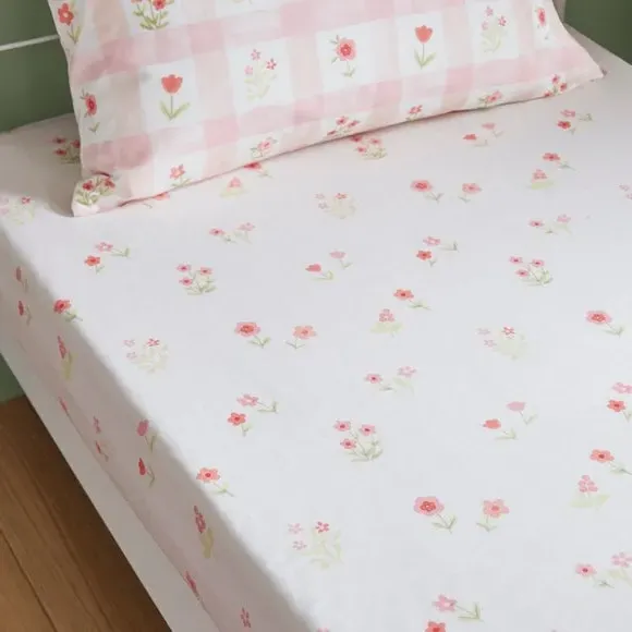 2-Pack Fitted Sheets Floral Gingham - Pink, Cotton