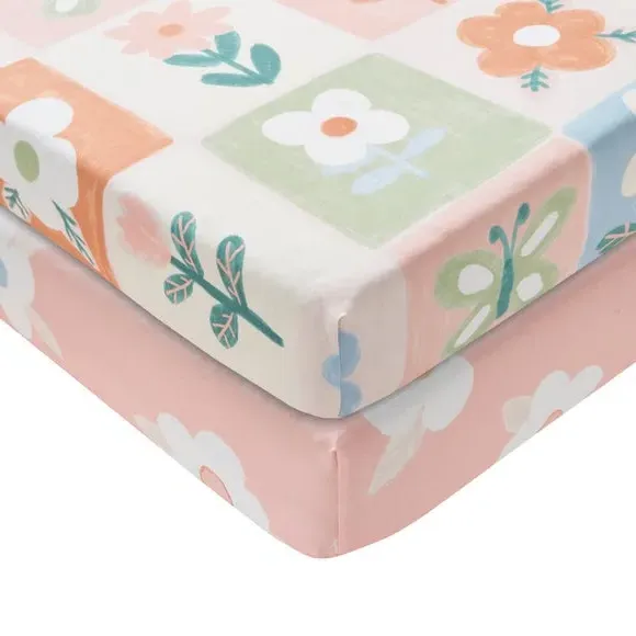 2-Pack Fitted Sheets Patchwork Floral - Pink
