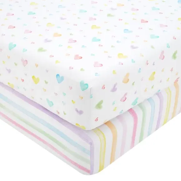 2-Pack Fitted Sheets Rainbow Hearts - Polycotton