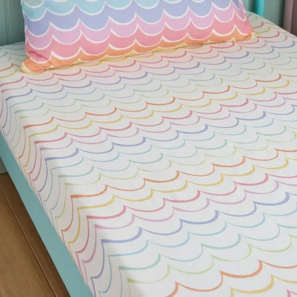 2-Pack Fitted Sheets Rainbow Scallop - Polycotton