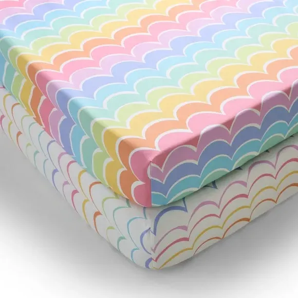 2-Pack Fitted Sheets Rainbow Scallop - Polycotton