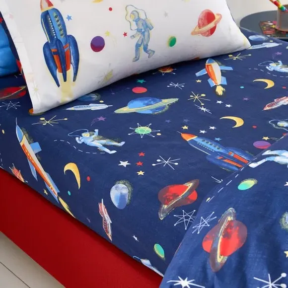 2-Pack Fitted Sheets Space Design - Navy, Cotton image