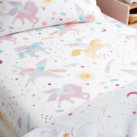 2-Pack Fitted Sheets Unicorn Design - Lilac, Polycotton