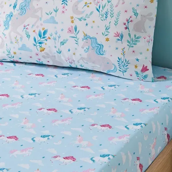 2-Pack Fitted Sheets Unicorn Design - White
