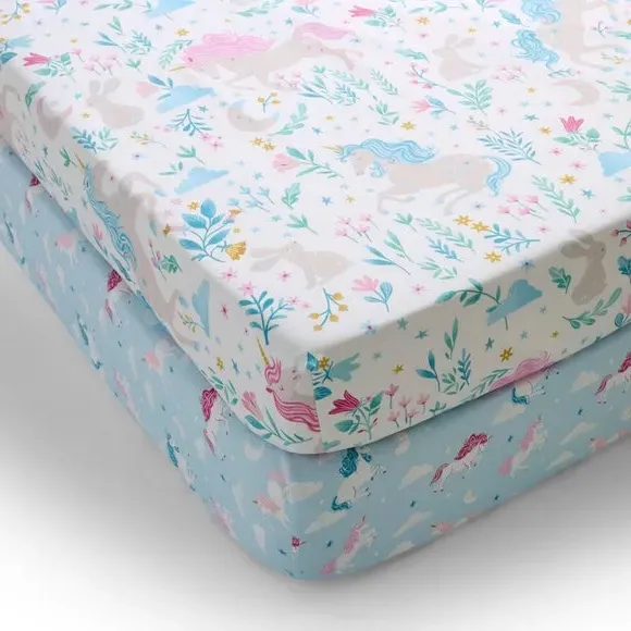 2-Pack Fitted Sheets Unicorn Design - White