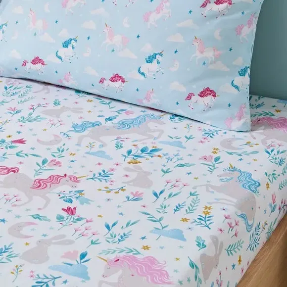 2-Pack Fitted Sheets Unicorn Design - White image