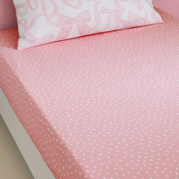 2-Pack Fitted Sheets with Bows - Pink, Polycotton