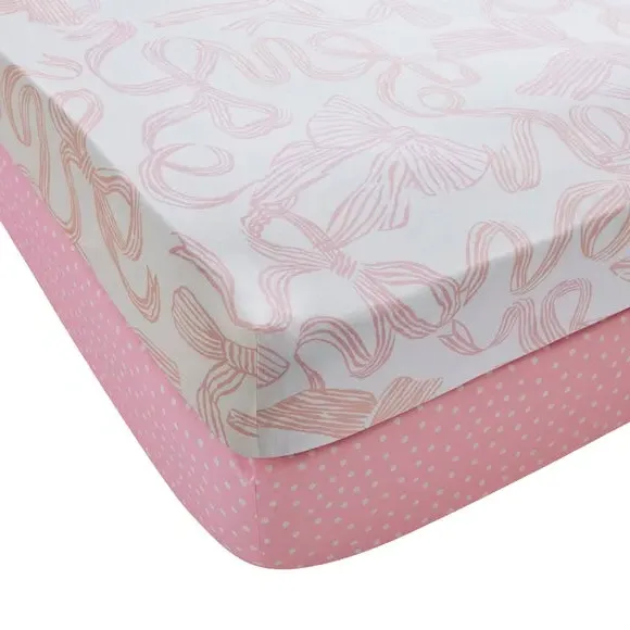 2-Pack Fitted Sheets with Bows - Pink, Polycotton