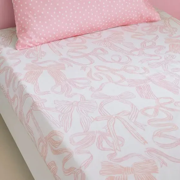 2-Pack Fitted Sheets with Bows - Pink, Polycotton