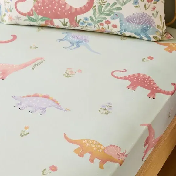 2-Pack Fitted Sheets with Dino Print - Polycotton