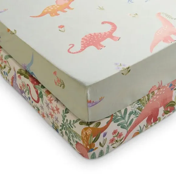 2-Pack Fitted Sheets with Dino Print - Polycotton