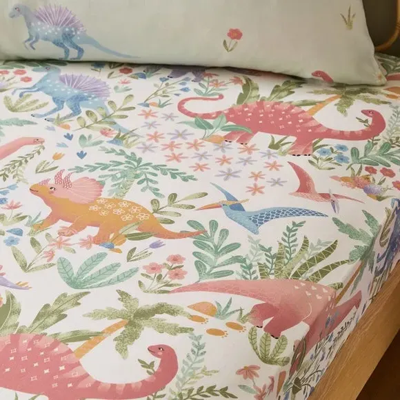 2-Pack Fitted Sheets with Dino Print - Polycotton