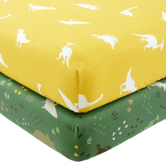 2-Pack Fitted Sheets with Dinosaur Print - Ochre