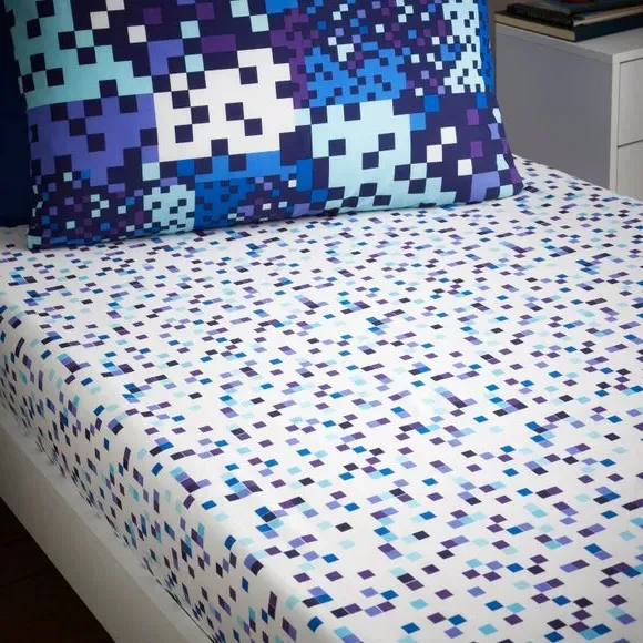 2-Pack Fitted Sheets with Pixel Design - Blue