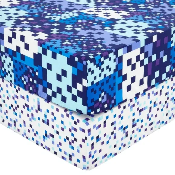 2-Pack Fitted Sheets with Pixel Design - Blue