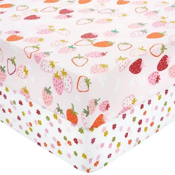 2-Pack Fitted Sheets with Strawberry Print - Pink image