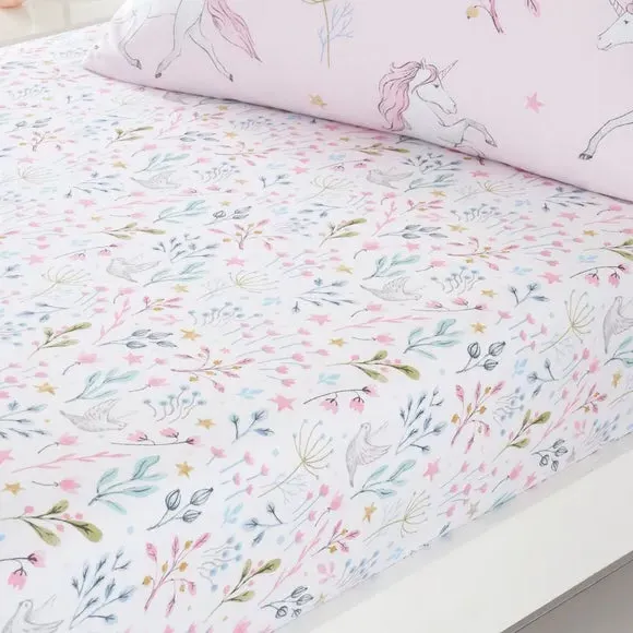 2-Pack Fitted Sheets with Unicorn Design - Pink