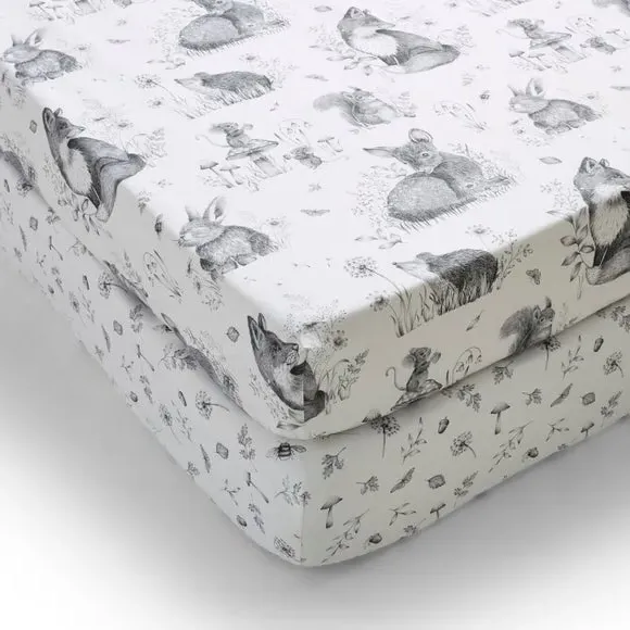 2-Pack Fitted Sheets Woodland Print - Grey, Cotton